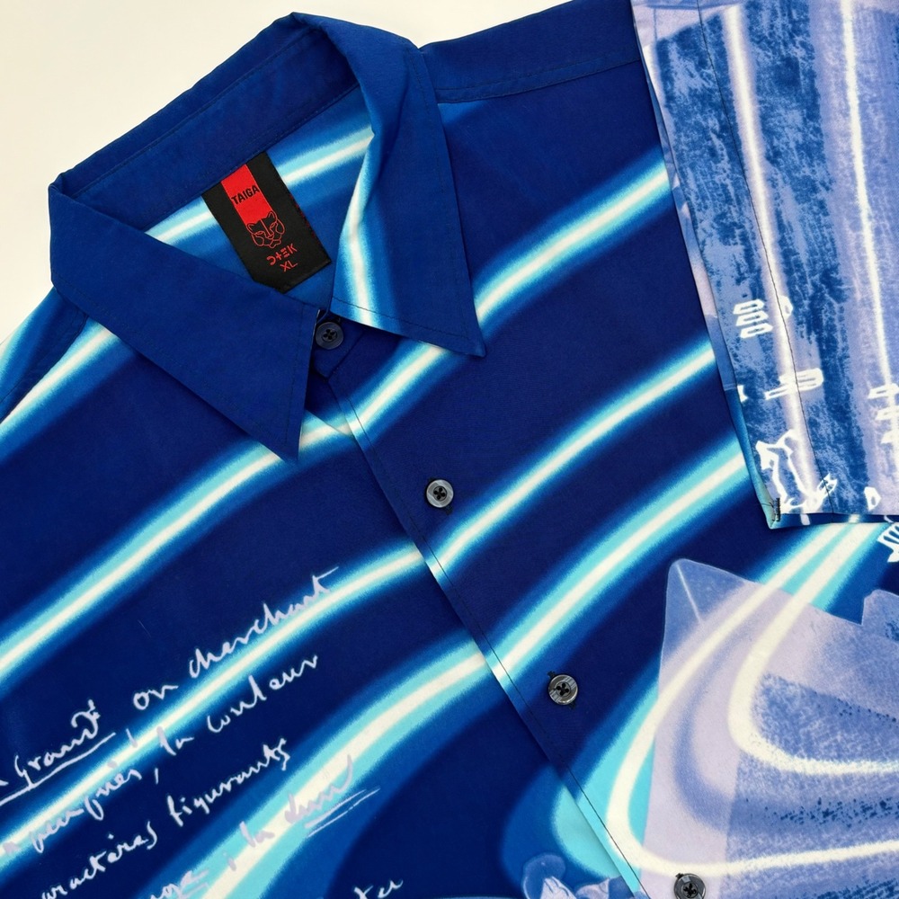 Taiga Egyptian Pharaoh Graphic Print Button Up Shirt Mens XL Short Sleeve Y2K